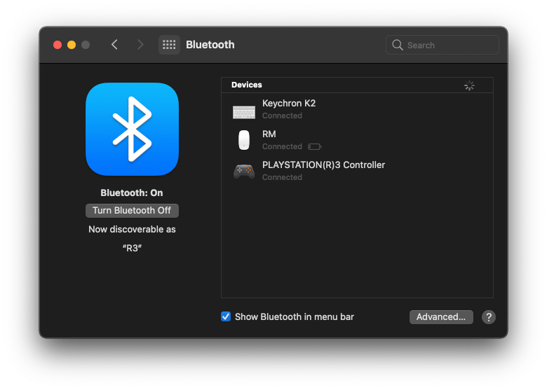 macOS Bluetooth Dialog Showing PS3 Controller